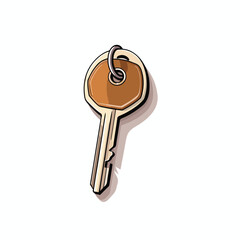 Door key from hotel room apartment. Keyring ring ho