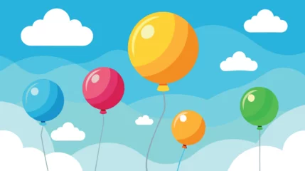 Poster Luchtballon Colorful Balloons Adrift in a Serene Blue Sky