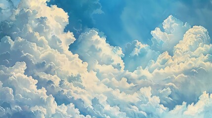 A beautiful day with fluffy white clouds dotting the blue sky. - obrazy, fototapety, plakaty