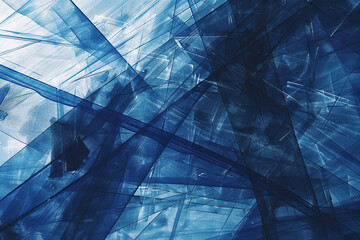 horizontal abstract illustration of blue transparent geometrical layers