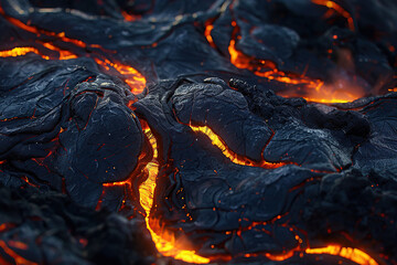 close up horizontal image of volcanic lava flowing during an eruption