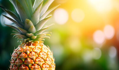 Pineapple close up, plantation background
