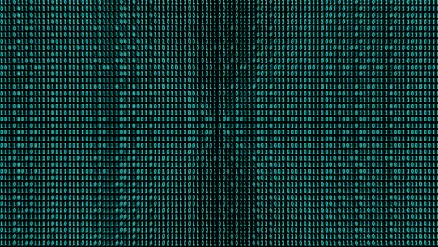 changing zero and one in binary code language. Camera zoom out and we can see infinity rows and columns