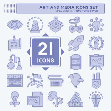 Icon Set Art and Media. related to Education symbol. two tone style. simple design editable