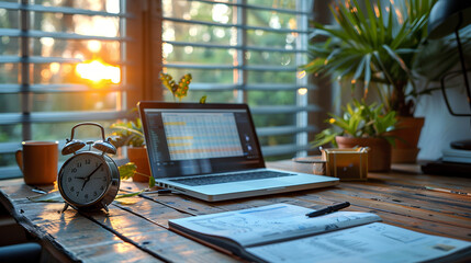 Environnement de travail zen et épuré, ordinateur portable, pc avec des plantes vertes