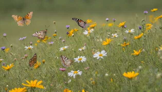 Fototapeta Butterflies Landing On A Field Of Wildflowers