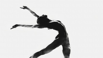 An elegant silhouette of a gymnast in a flawless arabesque, their form outlined against a backdrop...