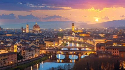 Foto op Plexiglas Ponte Vecchio Surreal painting of Ponte Vecchio over the Arno river and Florence Landscape in Italy.