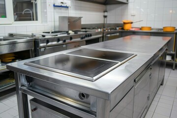 Professional kitchen with metal table