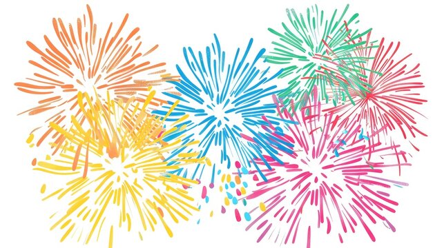 Clipart fireworks illuminating the darkness, their vibrant colors standing out against the pure white background.