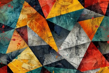 Abstract retro background with colorful triangles and grunge elements