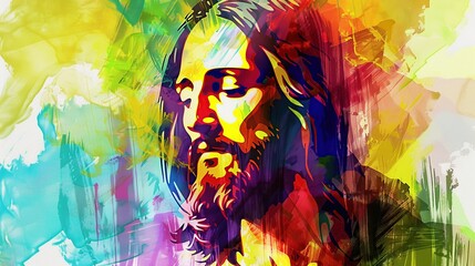 face of jesus christ. watercolor painting.