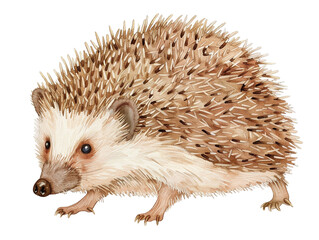 Watercolor illustrationof hedgehog isolated