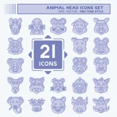 Fotobehang Icon Set Animal Head. related to Animal symbol. two tone style. simple design editable. simple illustration © Nurlaely