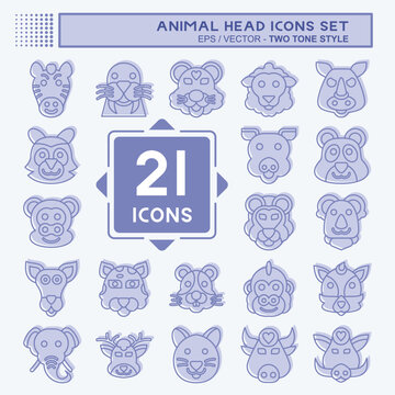 Icon Set Animal Head. related to Animal symbol. two tone style. simple design editable. simple illustration