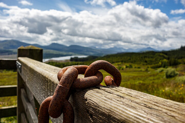 chain on gate Glengarry, scottish Highlands