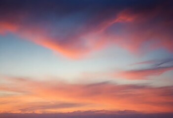 color pink sunset, Sunset sky with orange hues against a backdrop of pink sky and scattered clouds - obrazy, fototapety, plakaty