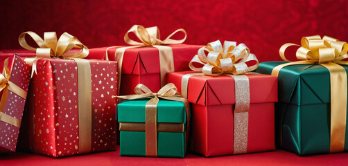 christmas gifts in row isolated