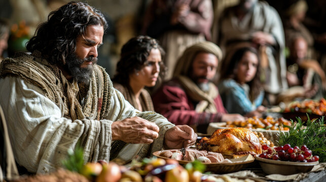 The Feast of Generosity., faith, religious imagery, Catholic religion, Christian illustration