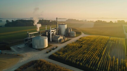 Biofuel Bonanza Cinematic shots of biofuel production facilities and fields of crops used for sustainable fuel offerin AI generated illustration - obrazy, fototapety, plakaty