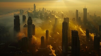 Clean Air Champions Cinematic shots of urban skylines free from air pollution illustrating the benefits of transitioni AI generated illustration - obrazy, fototapety, plakaty