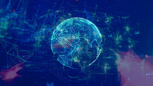 Globe and technology background. 3d rendering toned image double exposure