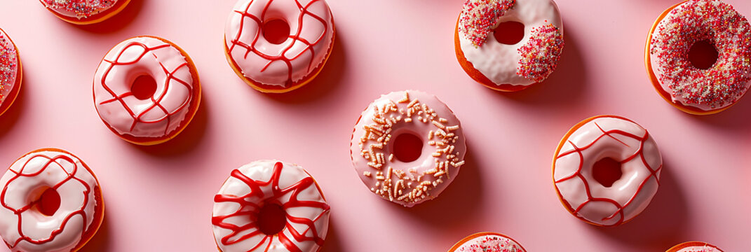 Image of a row of cute  doughnuts.