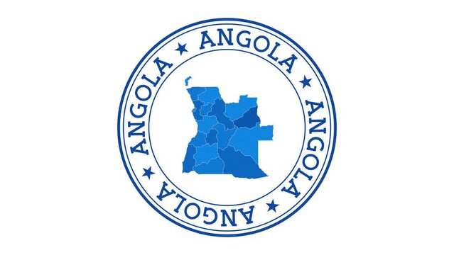 Angola intro. Badge with the circular name and map of country. Angola round logo animation.