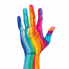 Hand with colorful fingers. Vector illustration fla