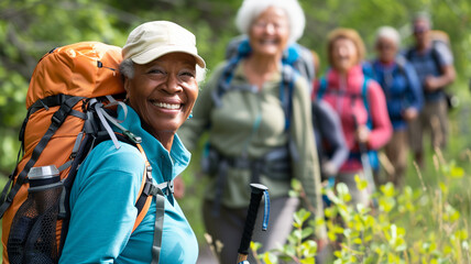Smiling Senior Woman Hiking Outdoors