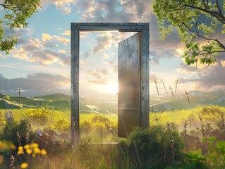 Secure Doorway to a Vibrant and Boundless Landscape Symbolizing Financial Freedom and New Opportunities