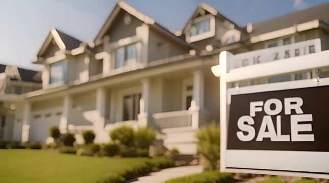 Prime Property: Pan and Zoom of "For Sale" Real Estate Sign in Front of New House
