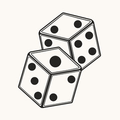 Pair of dice to gamble or gambling in craps line art vector icon.