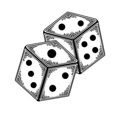 Pair of dice to gambling with vintage engraving ornament style.