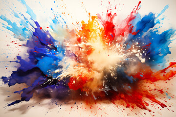 Holi powder paint splatter on a light gray background, an explosion of paint fills the message of...