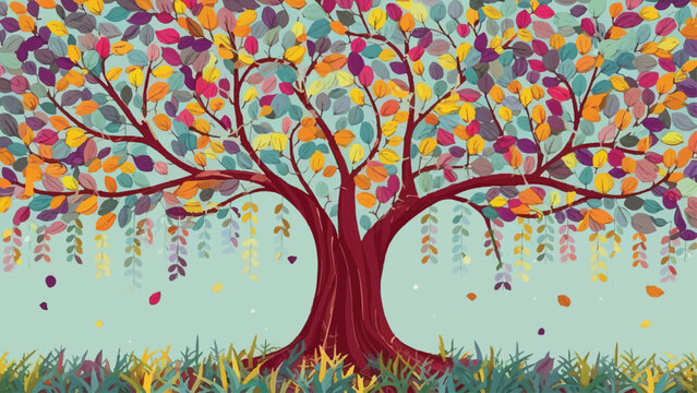 ibrant Blossoming Tree: Captivating Illustration Background with Colorful Leaves