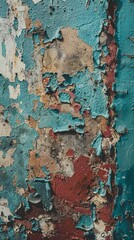A close up of a wall with peeling paint and holes, AI
