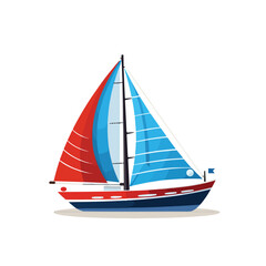 Isolated icon of cartoon blue and red sailboat with