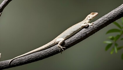 Fototapeta premium A Lizard With Its Body Stretched Out Along A Tree