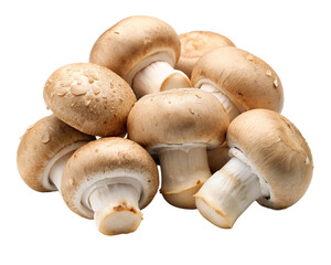 Fototapeta premium Pile of champignon mushrooms isolated on transparent background. Vegetarian food.
