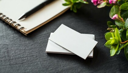 Business Card Mockup for Personal Promotion - Flatlay Template for Business Cards - Organized Decorative Desk