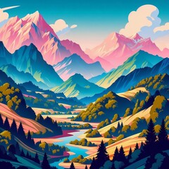 Beautiful Colorful Abstract Scenic Landscape AI Generated Art - obrazy, fototapety, plakaty