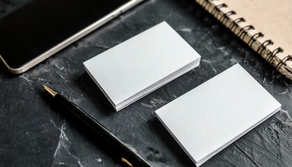 Business Card Mockup for Personal Promotion - Flatlay Template for Business Cards - Organized Decorative Desk
