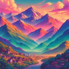 Beautiful Colorful Abstract Scenic Landscape AI Generated Art