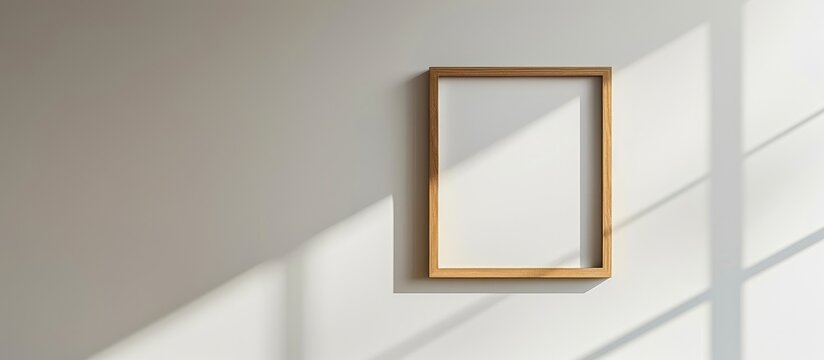 Wooden frame mockup with passe-partout on a white wall. Modern and minimal square frame for posters. Can be used to display text or product indoors.