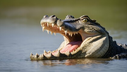 An Alligator With Its Jaws Snapping Shut On A Tast