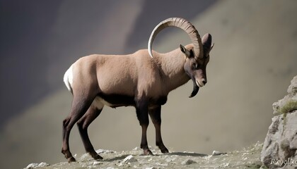 An Ibex With Its Horns Curved Elegantly Backward - obrazy, fototapety, plakaty