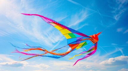 Obraz na płótnie Canvas Fast-Flying Kites Detailed photographs of kites soaring through the air with speed and agility capturing the colorful spectacle AI generated illustration