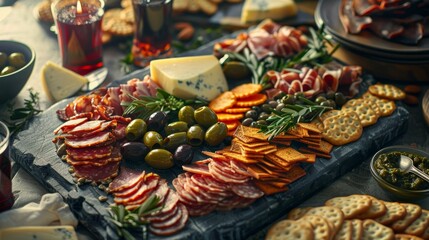 Plant-Based Charcuterie Platter A cinematic view of a plant-based charcuterie platter featuring an assortment of vegan cheeses   AI generated illustration