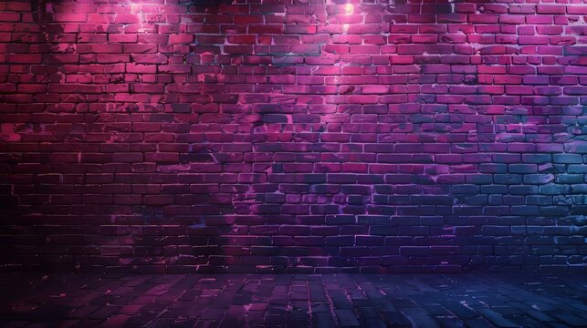 Old brick wall with neon lights Neon shapes on brick wall background Dark empty room with brick walls    AI generated illustration